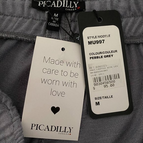 Pickadilly Canada Pebble Grey Bonnies Cropped Knit Layered Side Button Pants M - Picture 3 of 8